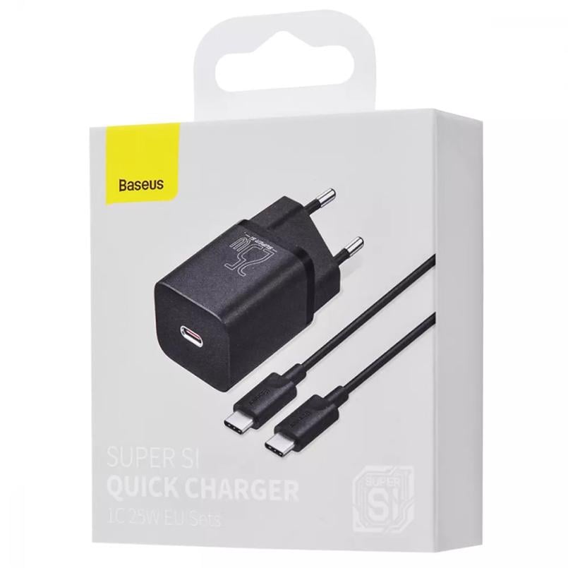 Зарядное устройство сетевое BASEUS Super Silicone PD Charger 25W 1Type-C/Cable Type-C to Type-C 3A 1 м Black (31915 black) - фото 7