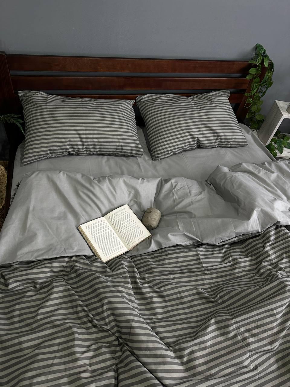 Комплект постельного белья Полоска компания простыня на резинке двуспальная 160x200х20/70х70 см Серый (32400293)