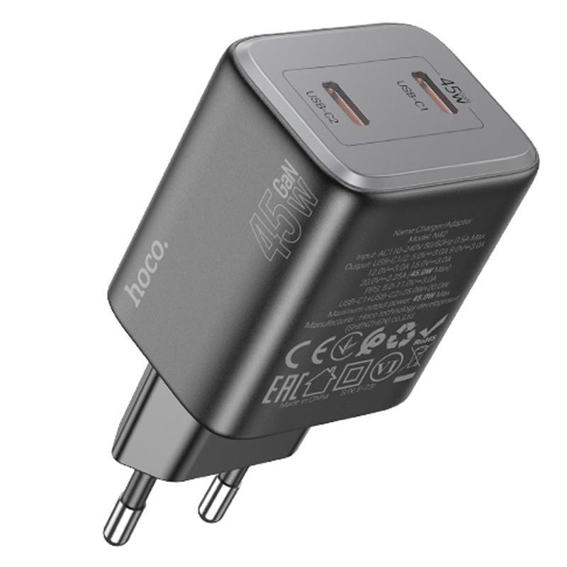 Зарядний пристрій мережевий Hoco N42 Elogiado PD45W 2USB-C Black (00000069117_1)