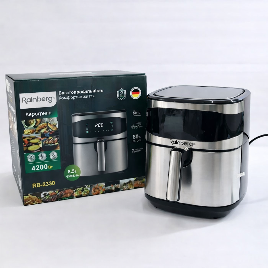 Аэрогриль сенсорная Rainberg RB-2330 8,5 л 4200 Вт с двумя ТЭНами Серый (GR-06053)