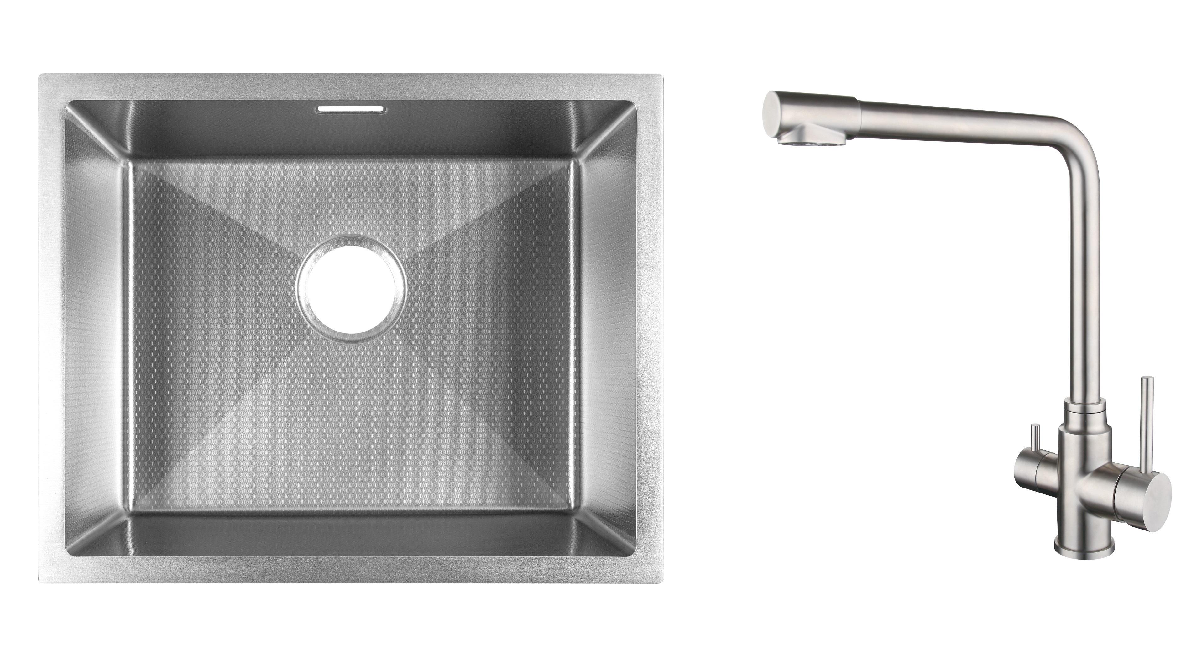 Комплект из кухонной мойки Gunter&Hauer Ruwer 5522 Inox Honey кухонного смесителя Gunter&Hauer LUFT Br (71199)