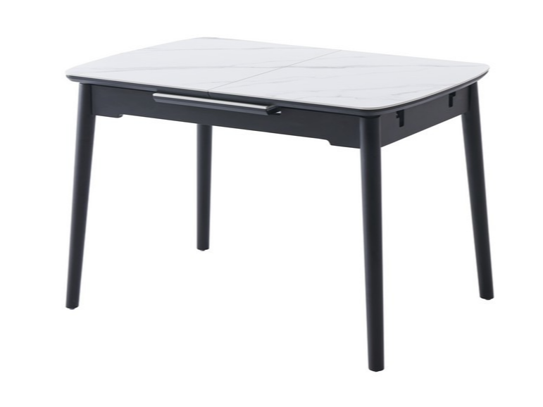 Стол обеденный раскладной Ветро 1200-1600/800/760 мм Белый мрамор/Черный (TМ-76)