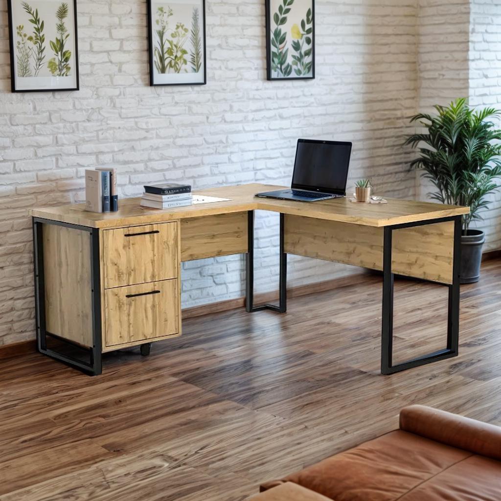 Стол угловой офисный Tobi Sho LOFT Gold СУЛГ/5-1 с 2 ящиками столешница 18 мм 1400х1400х750 Дуб аппалачи