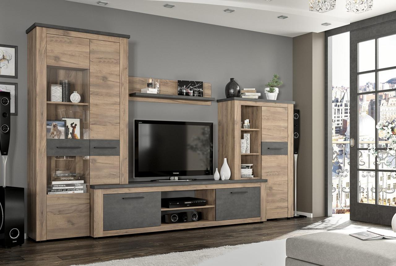 Стенка в гостиную Мебель Сервис Монтреал 315х200 см Дуб табако/Матера (Montreal1_MS)