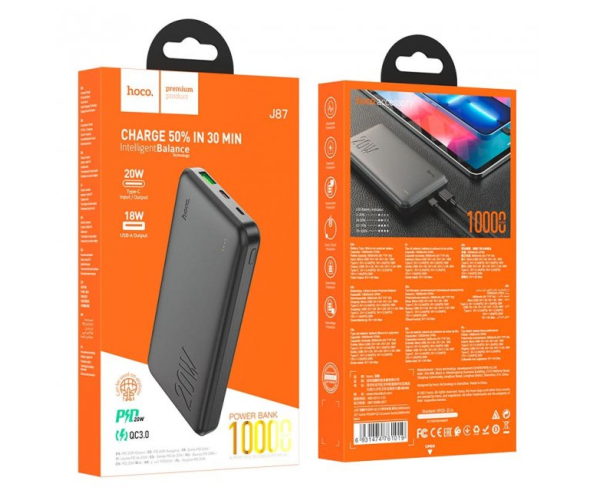 Батарея портативная Hoco J87 PD20W+QC3.0 10000 mAh Black - фото 3 Батарея портативная Hoco J87 PD20W+QC3.0 10000 mAh Black - фото 3