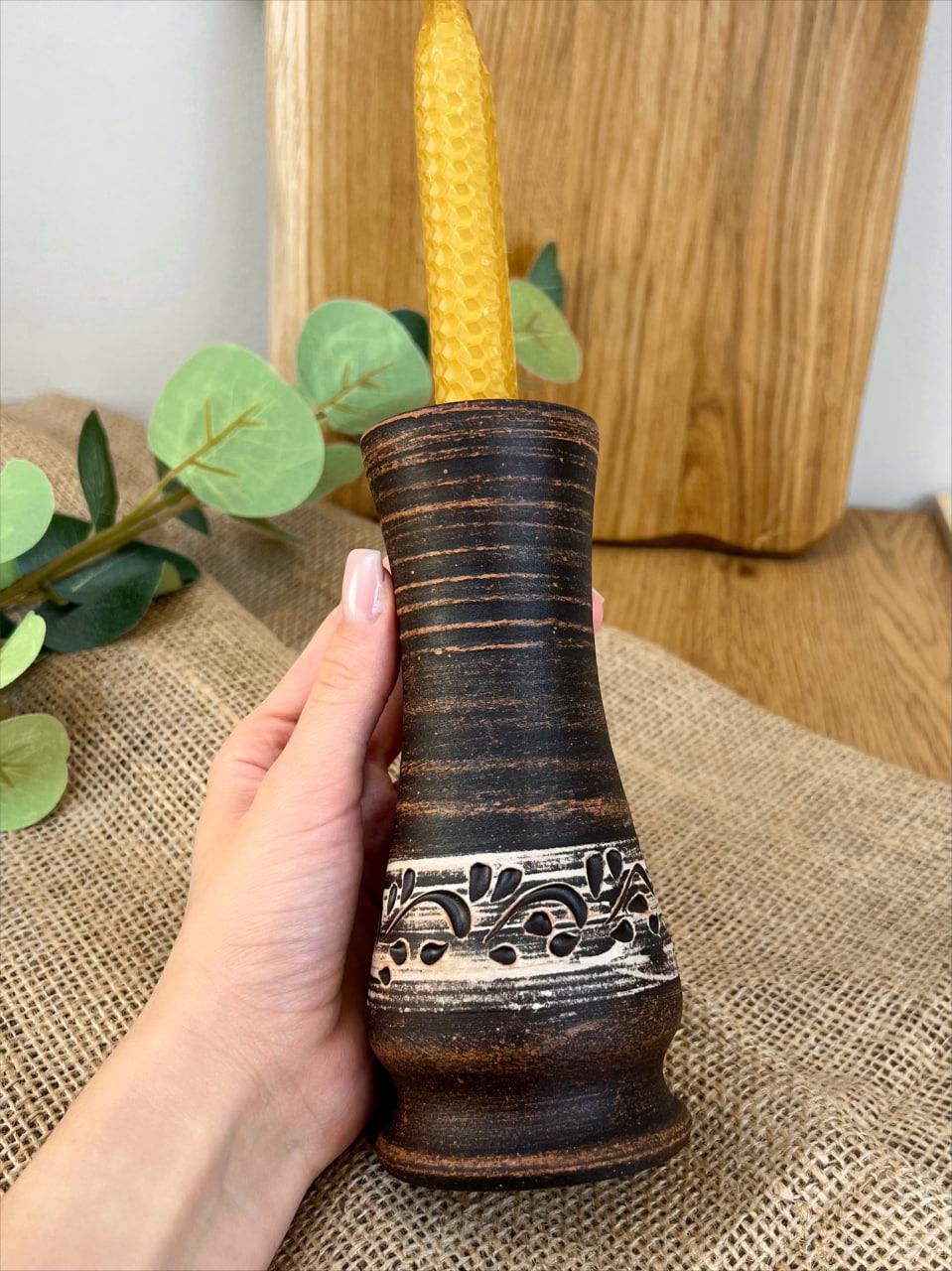 Подсвечник керамический глиняный резной ангоб (3001-1) - фото 2