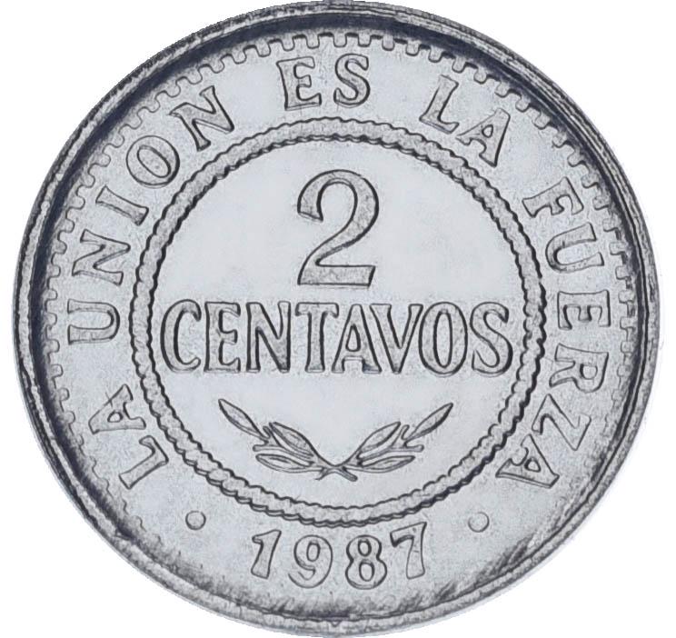 Колекційна монета Болівія 2 сентаво 1987 UNC (km#200)