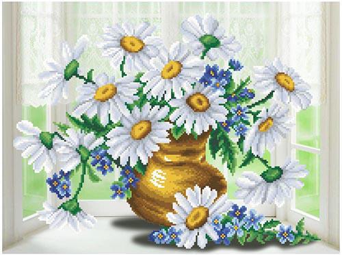 Схема картины Ромашки для вышивки бисером на атласе (ТК0173446)