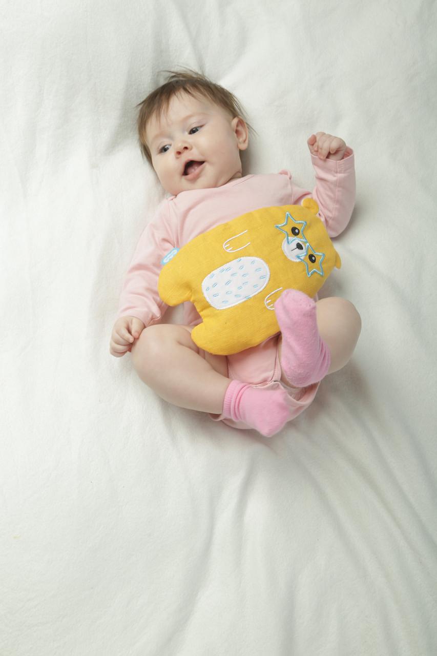 Игрушка-грелка Мишка от колик с вишневыми косточками 3в1 Желтый (1643634595) - фото 4