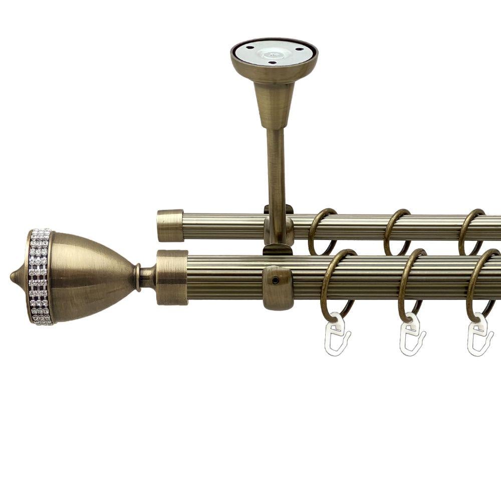 Карниз металлический Orvit Этерния двухрядный открытый к потолку/рифленая труба/кольцо металлическое Антик 25/16 мм 300 см (00-00018736)