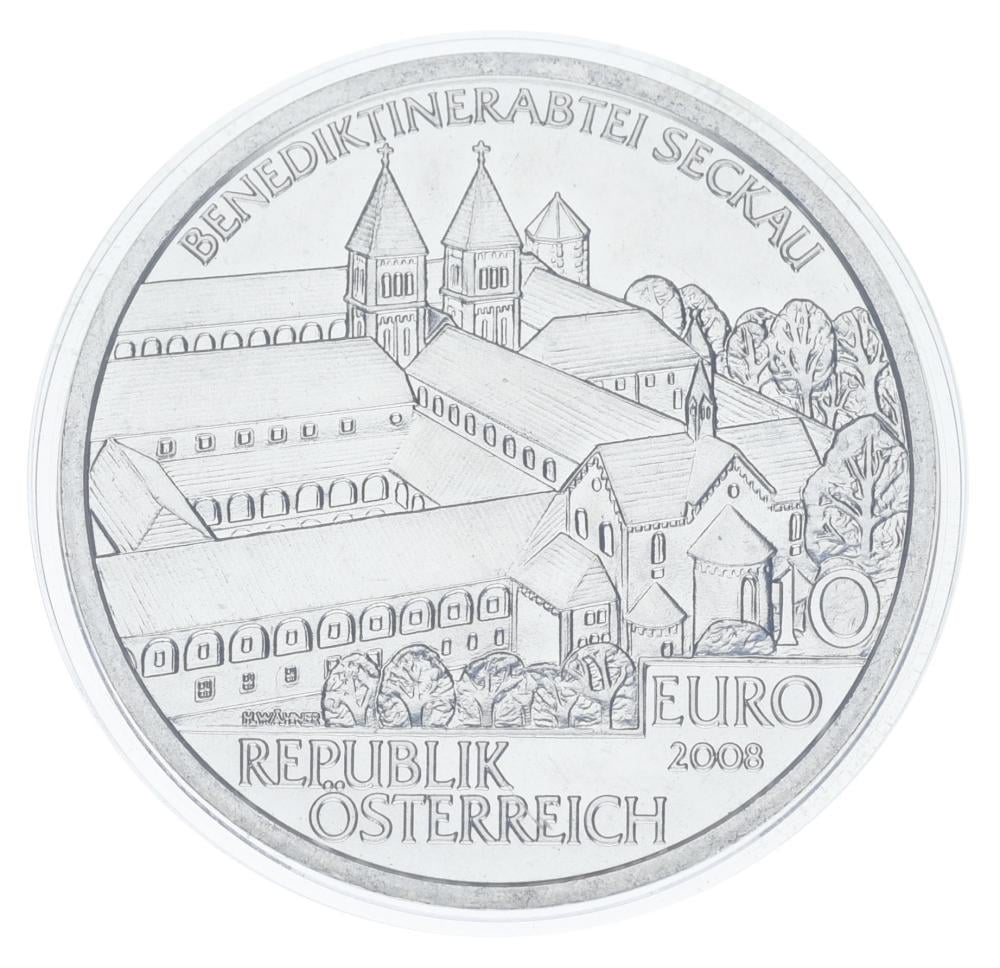 Коллекционная монета Австрия 10 евро 2008 Серебро AU-UNC Зеккауское аббатство 17,3 г (М23030)