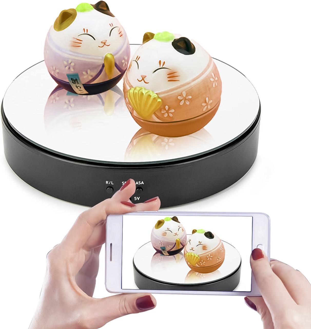 Столик поворотный для фото Andoer TT-19 для 3D и предметной съемки 360° с зеркальной накладкой 19 см Черный - фото 3 Столик поворотный для фото Andoer TT-19 для 3D и предметной съемки 360° с зеркальной накладкой 19 см Черный - фото 3