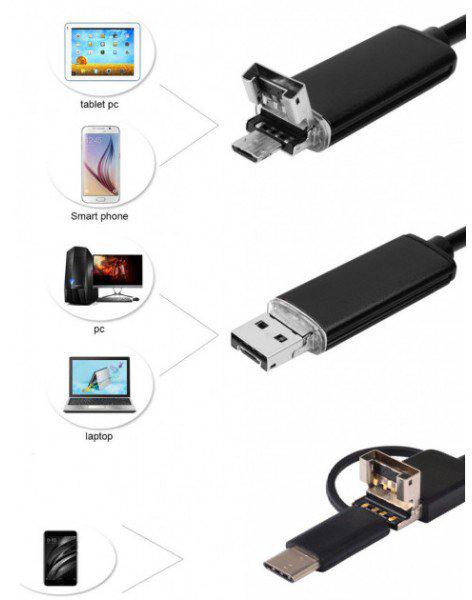 Эндоскоп цифровий Xiamen 3в1 камера micro USB/USB/Type-C 5 мм 1 м (HP050516) - фото 4