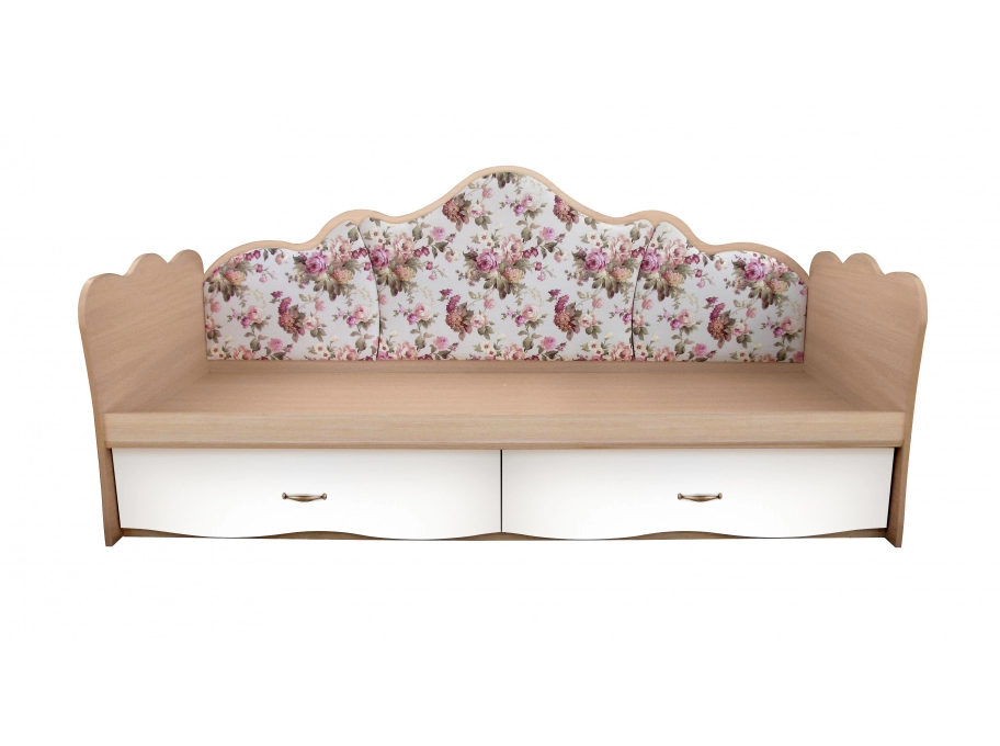 Ліжко МАКСІ-МЕблі Карамель з м'якими накладками 1900х1000 Дуб молочний/Білий гладкий (8546)