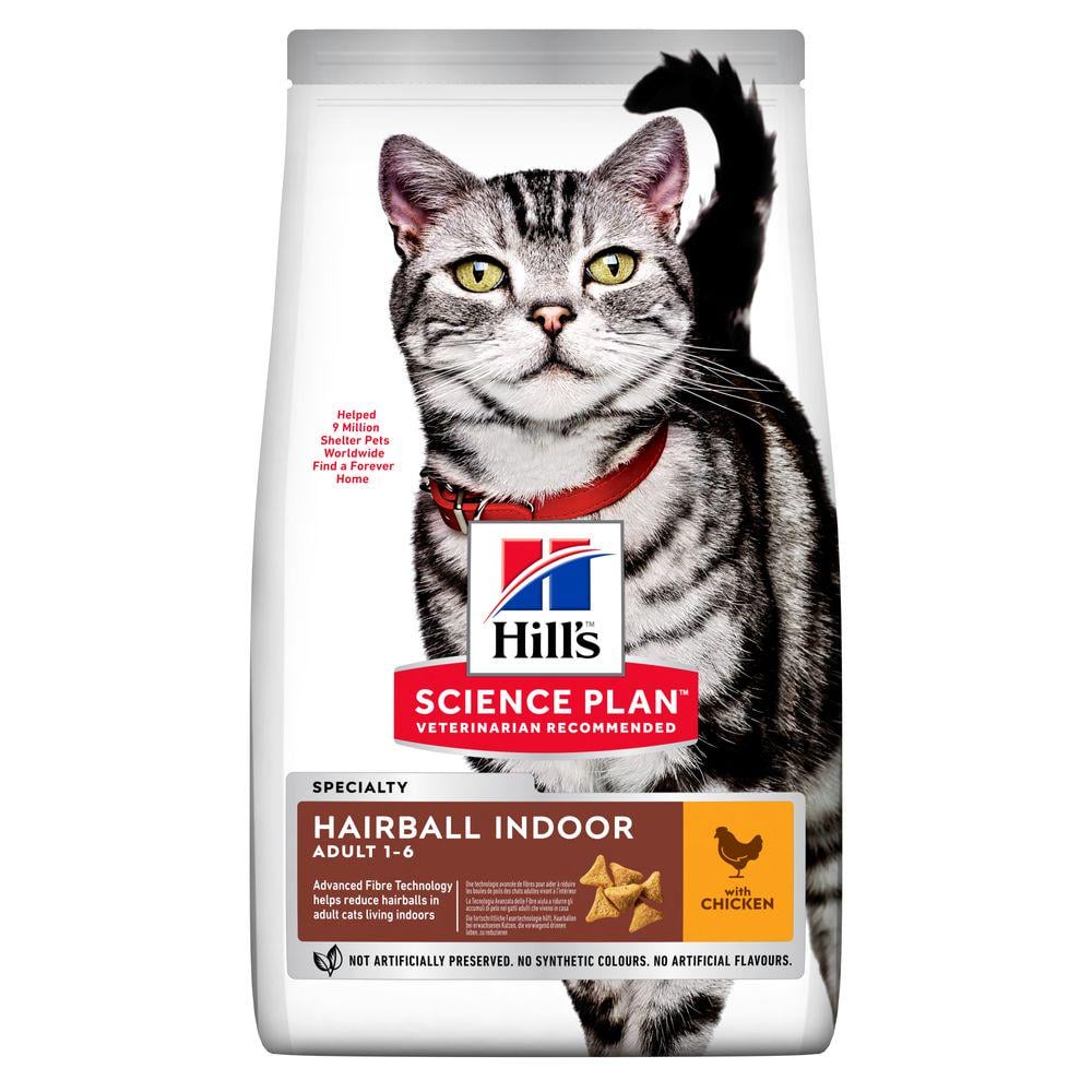 Корм сухой Hill's Science Plan Hairball Indoor с курицей для выведения комочков шерсти из желудочно-кишечного тракта у взрослых домашних кошек 1,5 кг (37844)