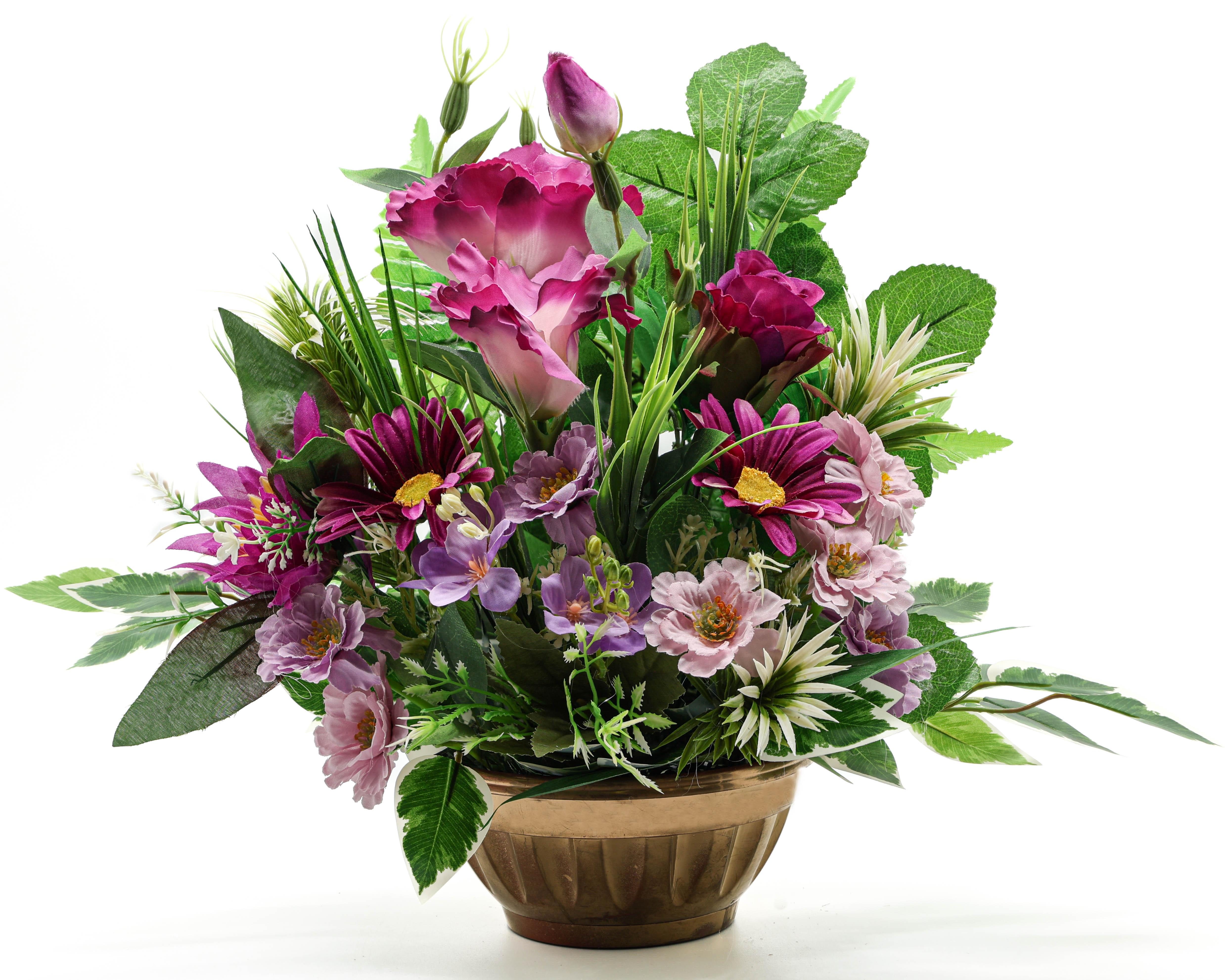 Композиция из искусственных цветов в золотистом кашпо (КБ2030/С)