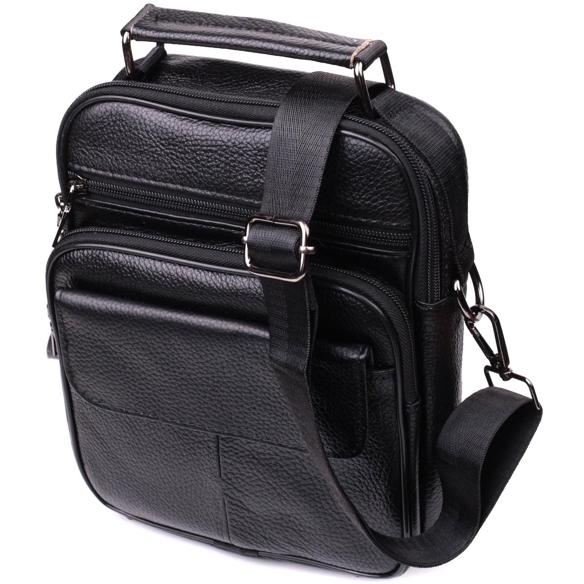 Мужская сумка Vintage Bag 15039 среднего размера через плечо из натуральной кожи Черный