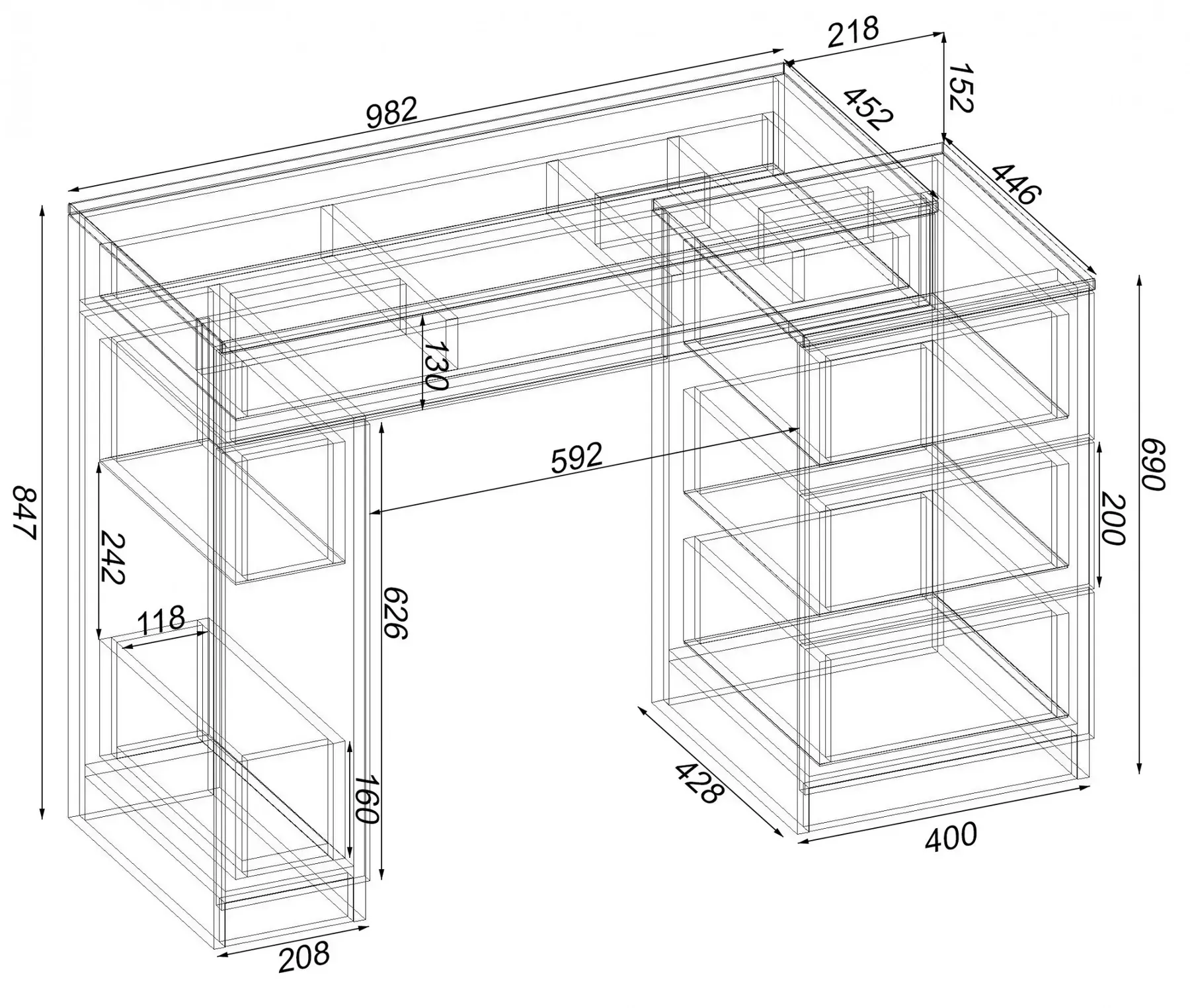 Стіл-трюмо туалетний Kontinent Krystal 1200х452х847 мм Білий/Антрацит (59321193) - фото 3