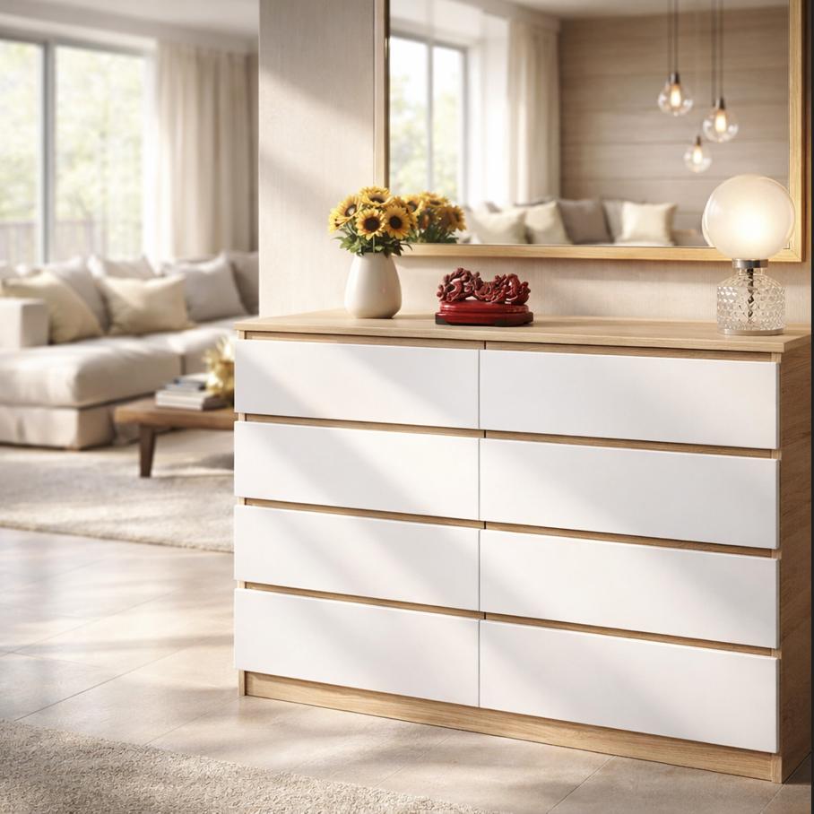 Комод Мастер Форм Брайт ДСП телескопические направляющие полного выдвижения 1300х376х950 мм Дуб сонома/Белый