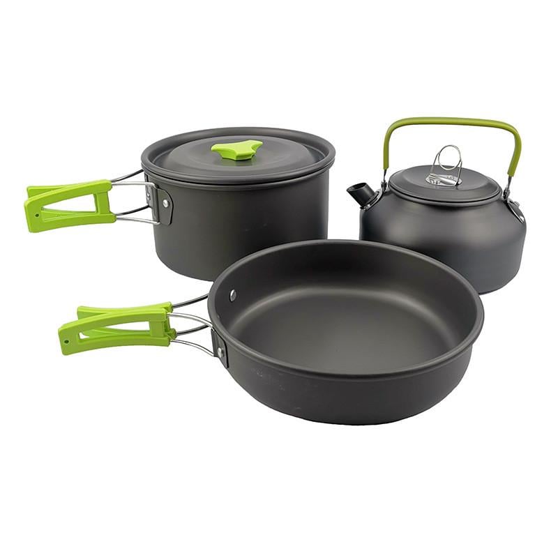 Набір туристичного посуду Cooking Set DS-308 Зелені ручки - фото 2