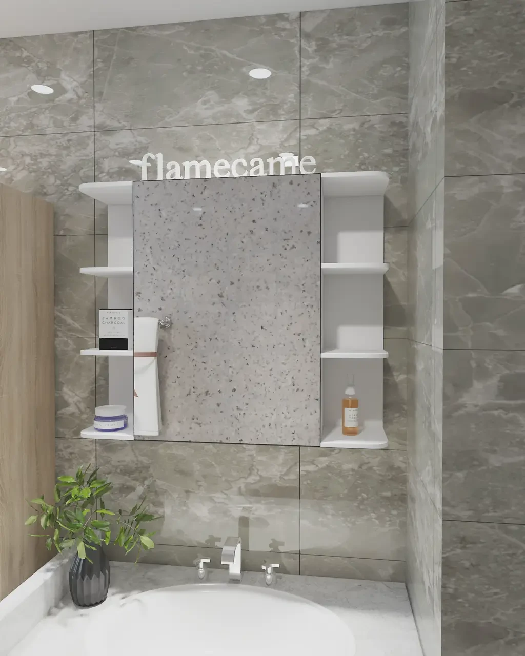 Зеркало в ванную с полочками 64х79х21 см Белый (F-23)