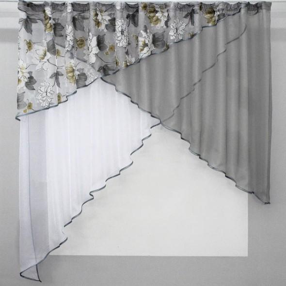 Шторки на кухню шифон/органза 280х170 см Серый/Белый (00к 59-339)