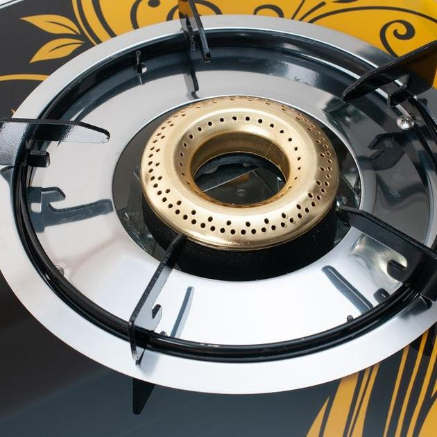 Газовая плита ELECTRA MOON на 3 комфорки с пьезоподжигом и регулировкой пламени каленное стекло 2,2 кВт Черно-желтый (11665js) - фото 3