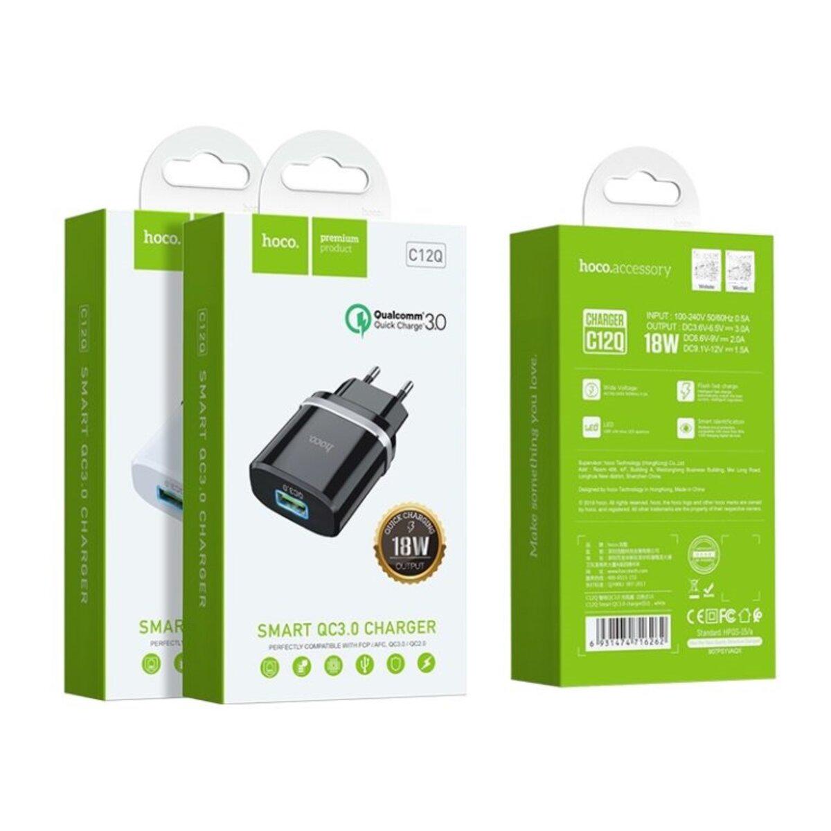 Адаптер мережевий Hoco Smart FCP AFC C12Q 1USB 3A 18W QC 3.0 Black (25173652) - фото 4 Адаптер мережевий Hoco Smart FCP AFC C12Q 1USB 3A 18W QC 3.0 Black (25173652) - фото 4