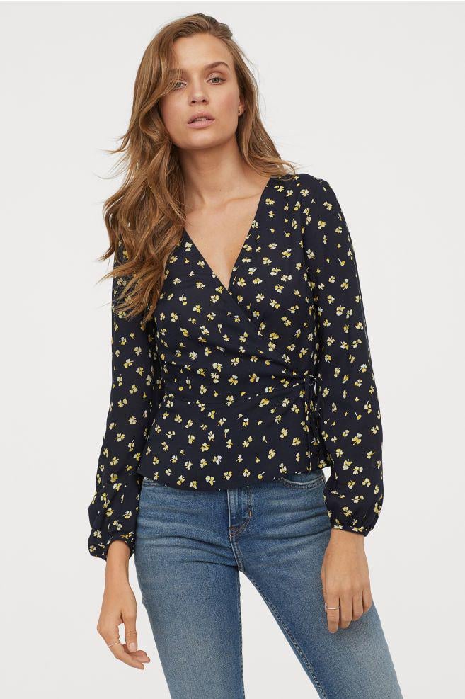 Блуза H&M Цветы р. 36 Темно-синий (7399749)