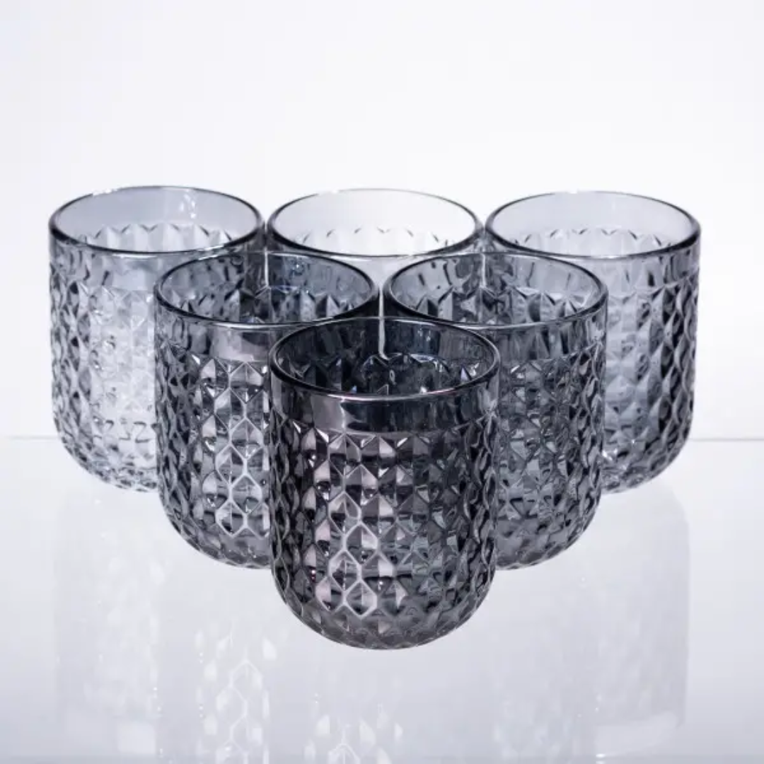 Набор стаканов из толстого стекла рельефные 6 штук по 250 мл Серый - фото 1 Набор стаканов из толстого стекла рельефные 6 штук по 250 мл Серый - фото 1