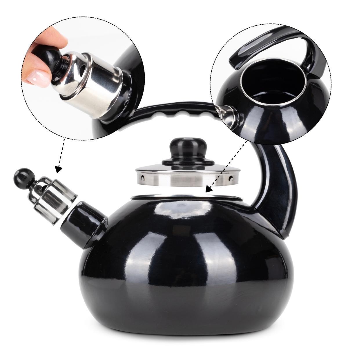 Чайник со свистком Kamille KM-1039А из эмалированной стали 2,5 л Черный (150-84-1039А) - фото 3 Чайник со свистком Kamille KM-1039А из эмалированной стали 2,5 л Черный (150-84-1039А) - фото 3