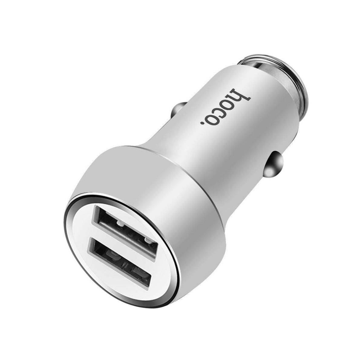 Зарядний пристрій автомобільний Hoco Z7 Kingkong dual USB car charger 2 USB 2.4 A Silver (01297)