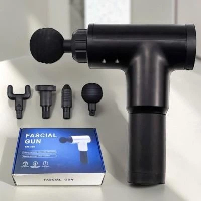 Электромассажер перкуссионный Fascial Gun 2400 мА/ч с 6 скоростями и 4 насадками Черный (РН00251)