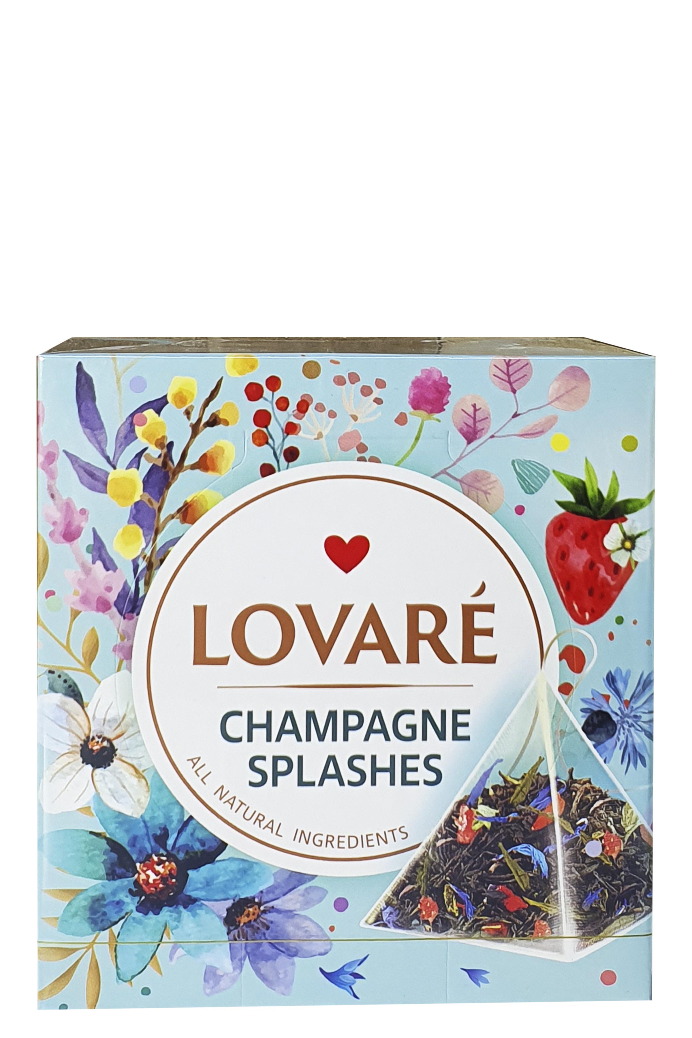 Чай черный Lovare Брызги шампанского с зеленым с ароматом земляники в пирамидках 15 пакетиков 2 г (54204) - фото 2