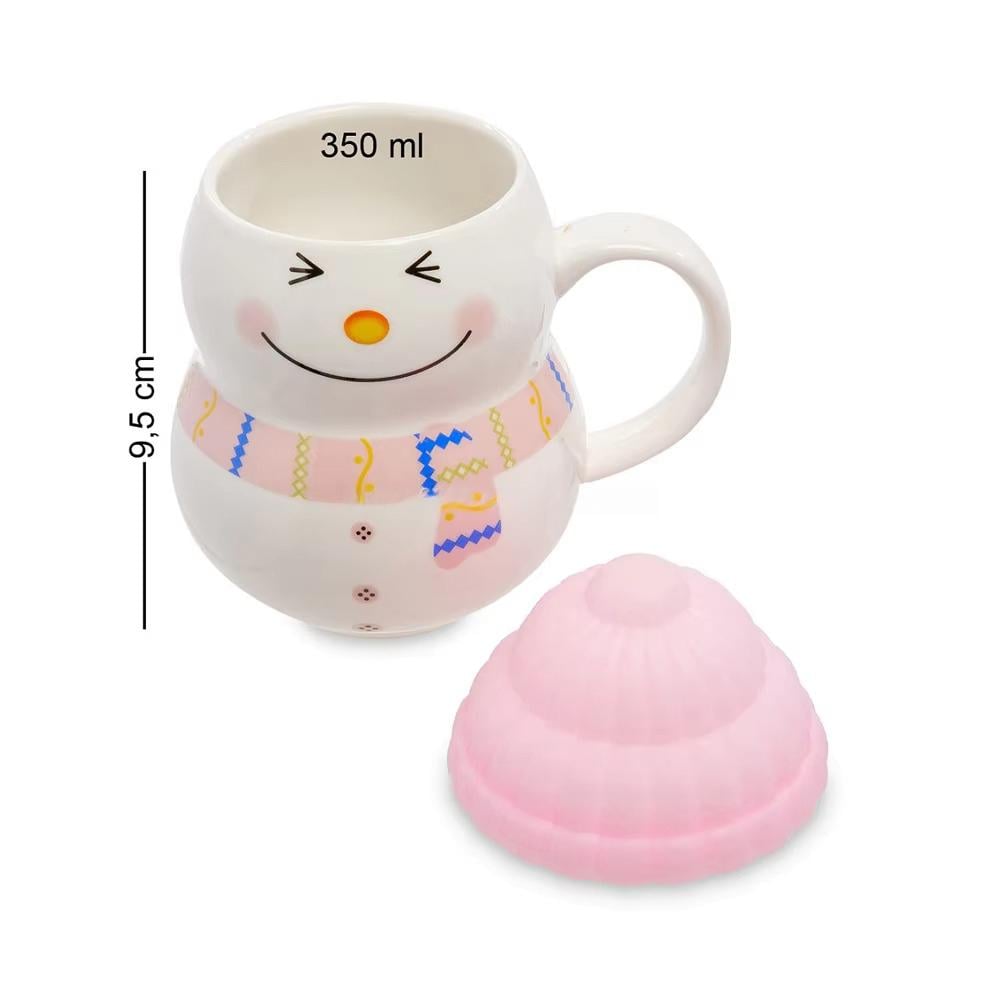 Чашка новогодняя с крышкой Снеговик керамика 350 мл Розовый (30308500) - фото 5