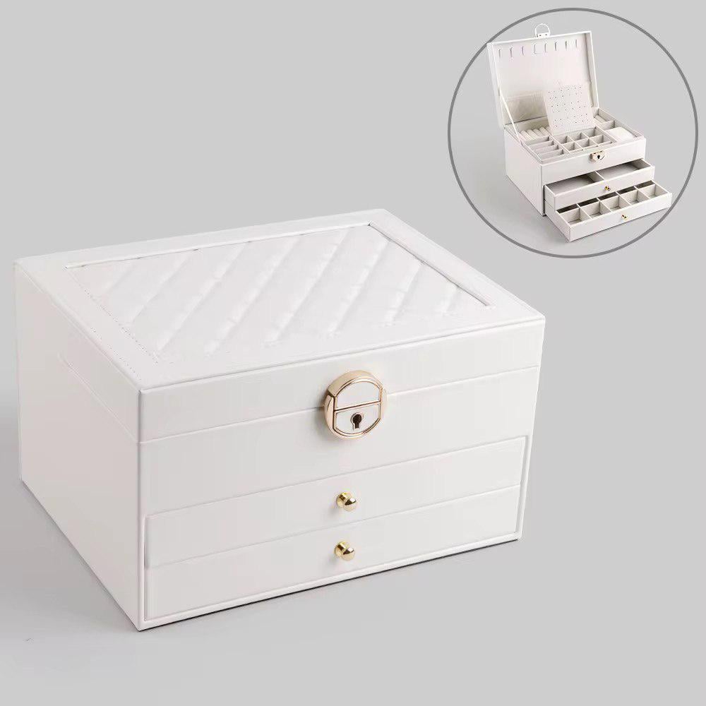 Органайзер-скринька для прикрас трирівневий з еко-шкіри 23х18х13,5 см Білий (27182279) - фото 5