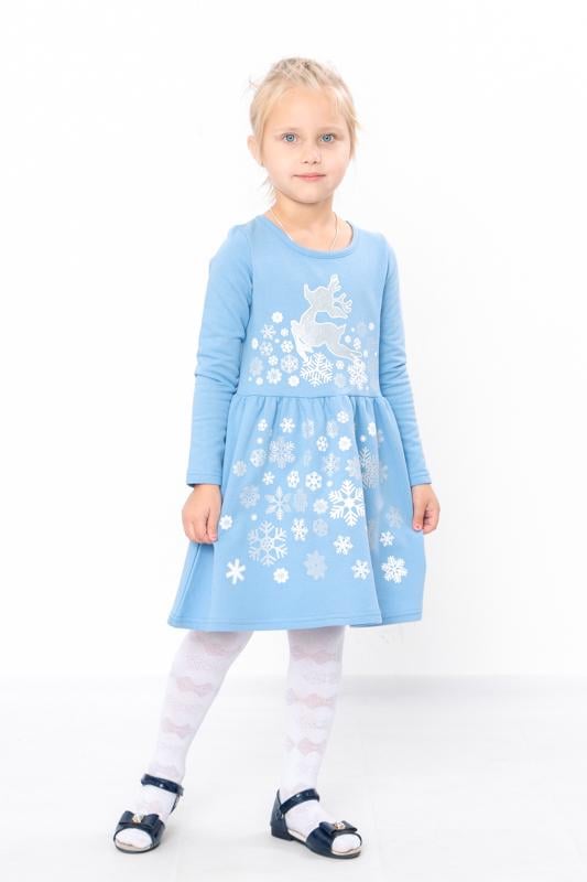 Сукня утеплена для дівчинки з новорічним принтом Носи Своє 92 см Блакитний (6117-1)