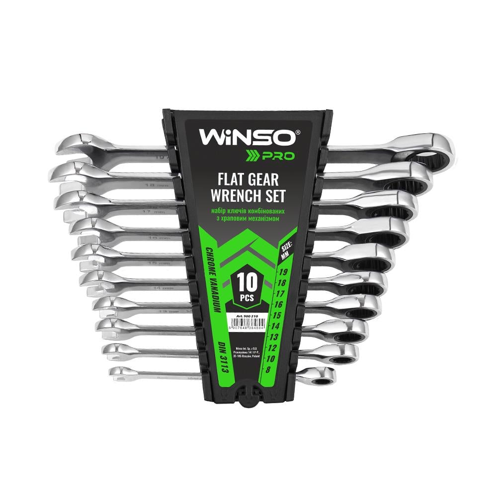 Набор ключей комбинированных WINSO PRO CR-V с трещоткой 10 шт.