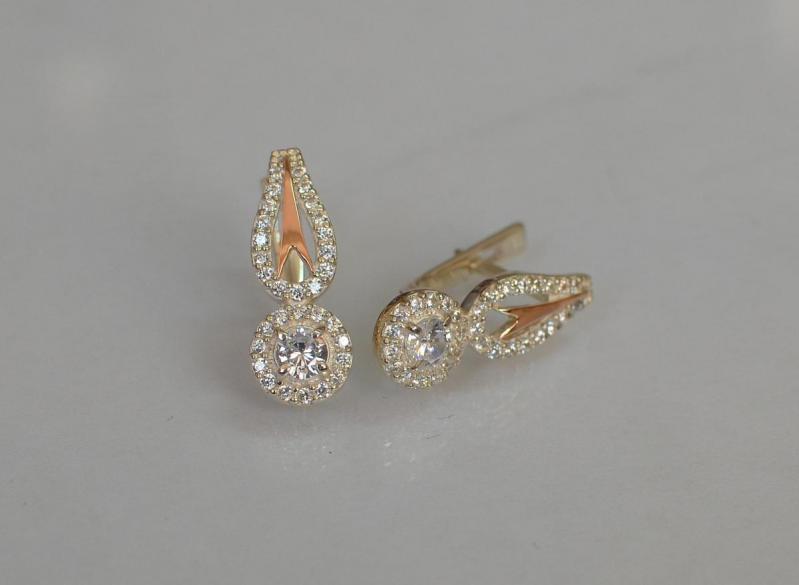 Серебряные серьги Sil с золотыми пластинами 135s-7 Белый (Sil-1178)