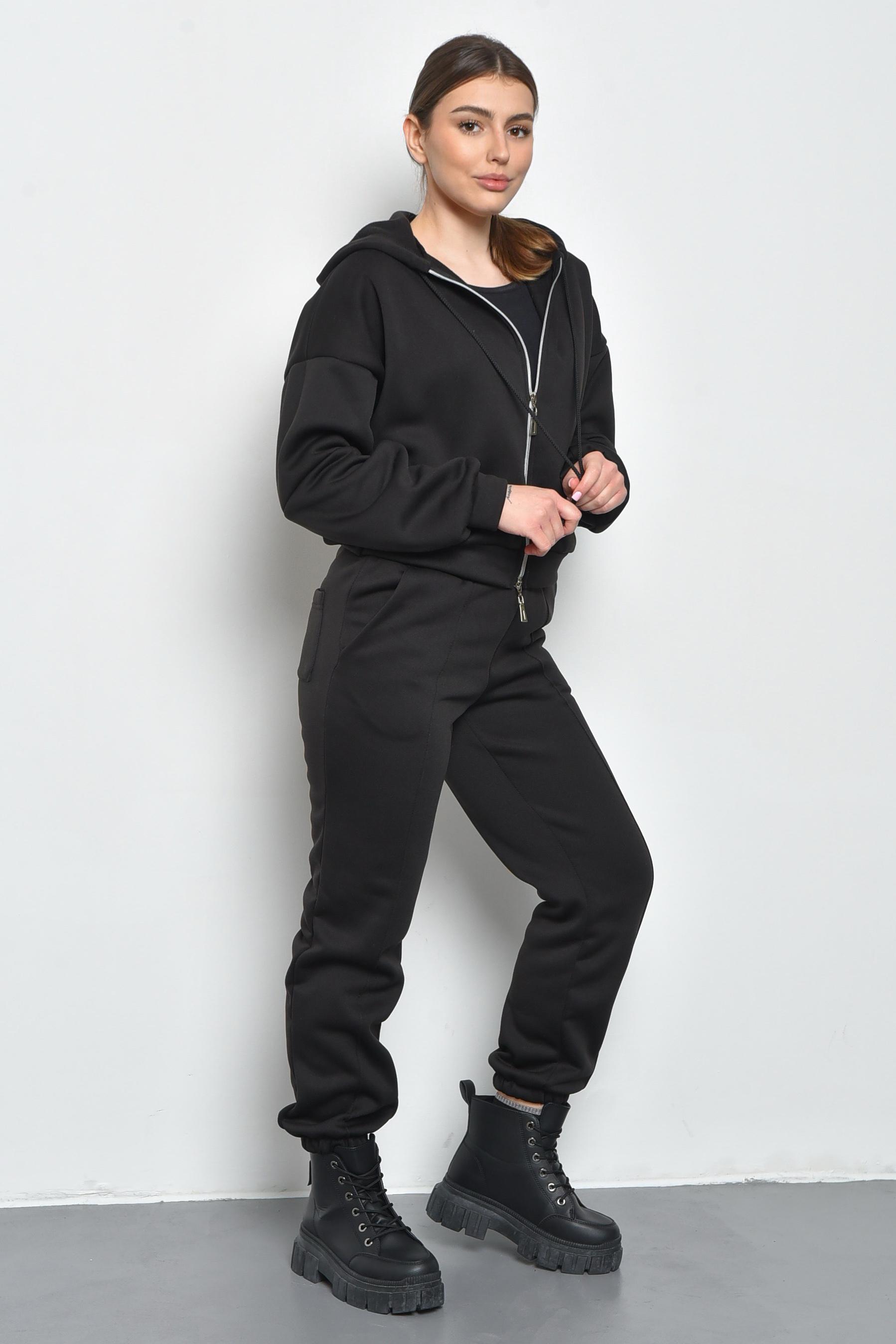 Спортивний костюм жіночий на флісі M-L Чорний (168820) - фото 2 Спортивний костюм жіночий на флісі M-L Чорний (168820) - фото 2