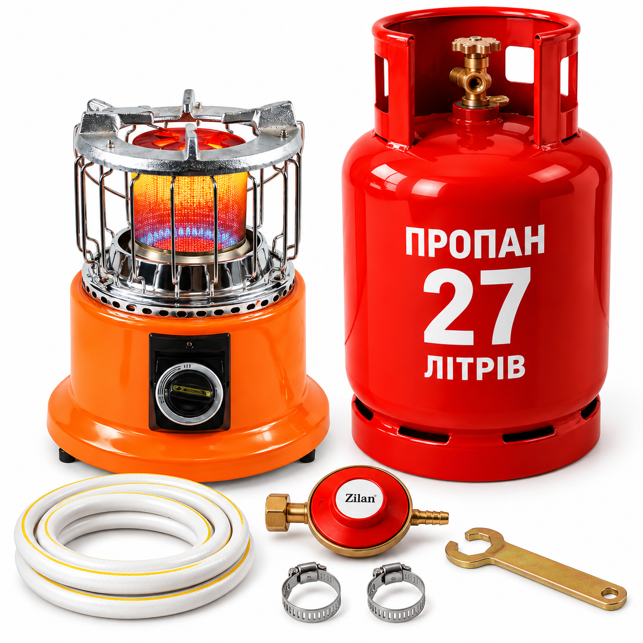 Комплект Olympia 4000G баллон 27 л/редуктор Zilan/шланг 1 м/2 хомуты и ключ (NEW-15)
