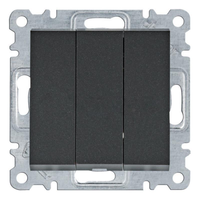 Выключатель трехклавишный Hager Lumina 10АХ/230V Черный (28685151)