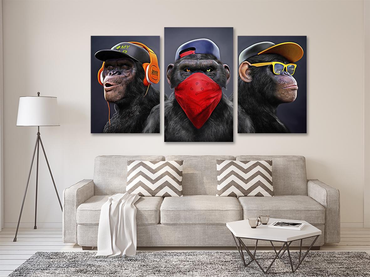 Картина модульная в гостиную/спальню Обезьяны 70х130 см (Art-612_3) - фото 2