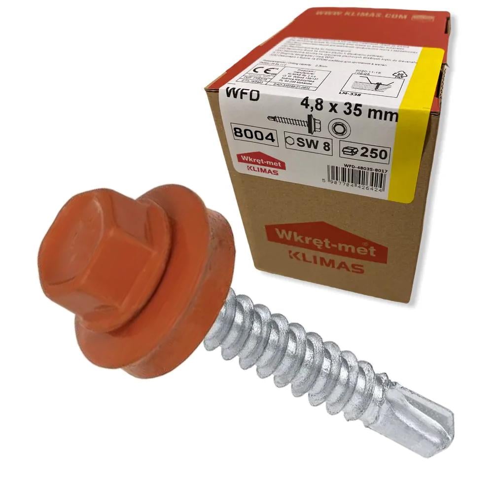 Саморез кровельный по дереву Klimas Wkret-Met RAL 8004 4,8x35 мм 250 шт.