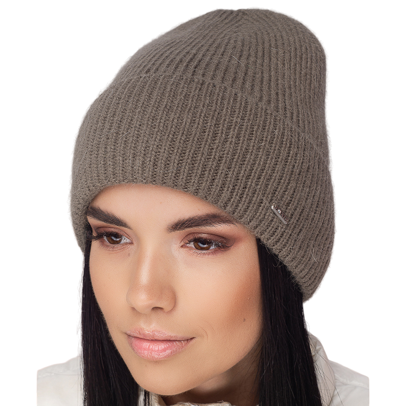 Шапка женская ангоровая Leks ГРАФИНЯ с отворотом утепленная флисом One size Хаки (130754)