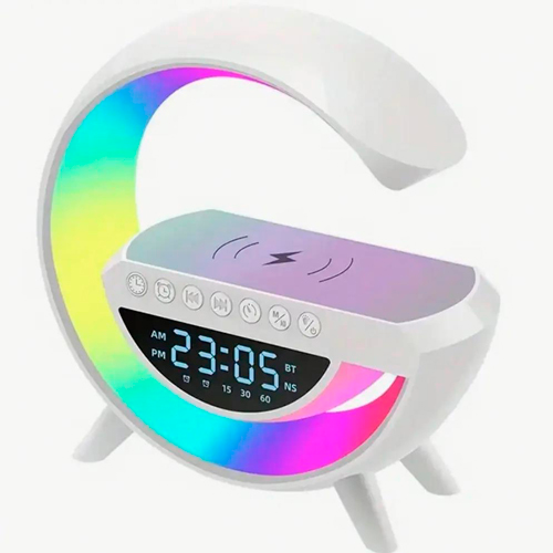 Ночник аккумуляторный BT-3401 RGB с часами/беспроводной зарядкой и Bluetooth колонкой - фото 1