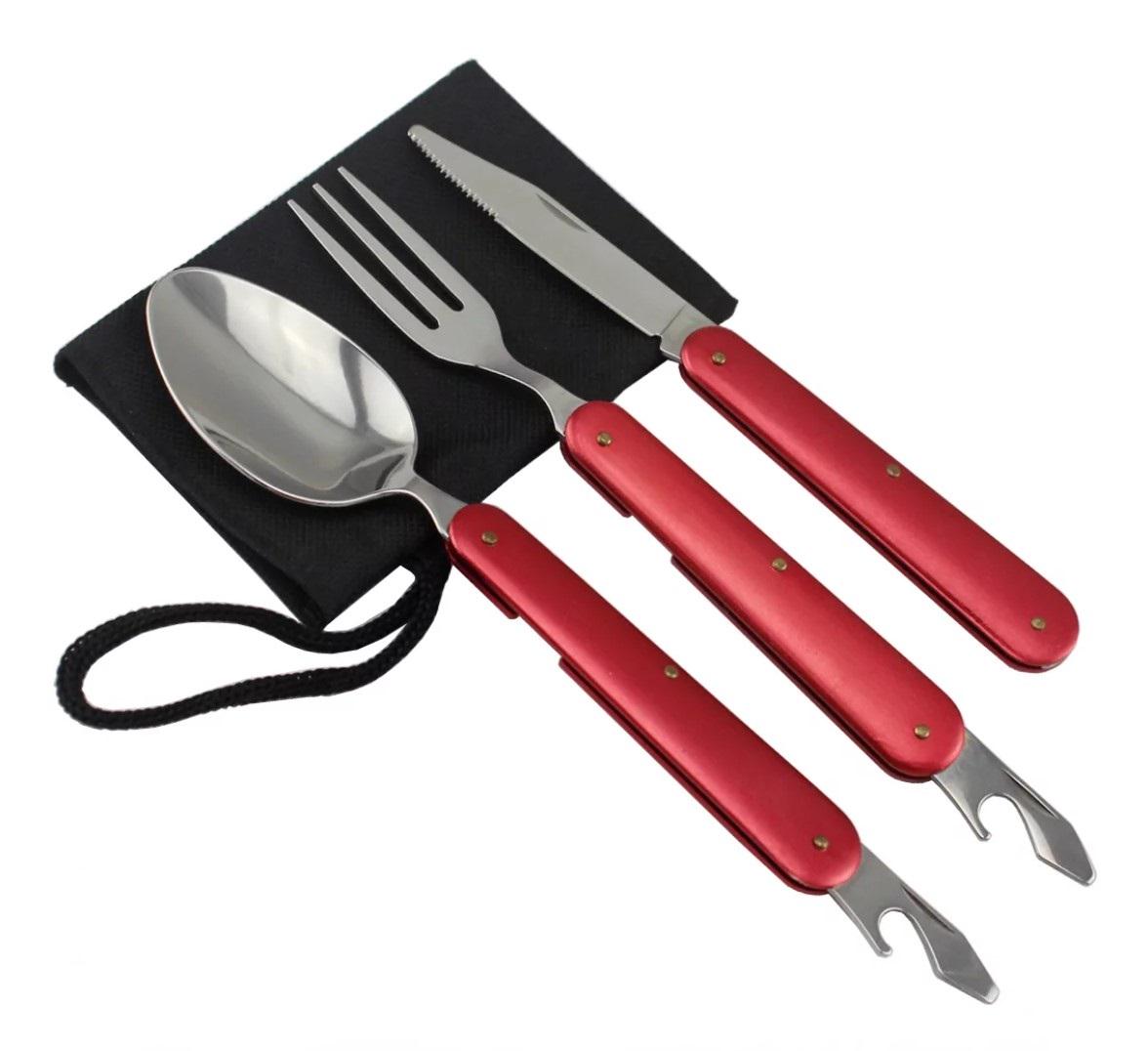 Набор туристический 3в1 ложка/вилка/нож металл складной Набор туристический 3в1 ложка/вилка/нож металл складной