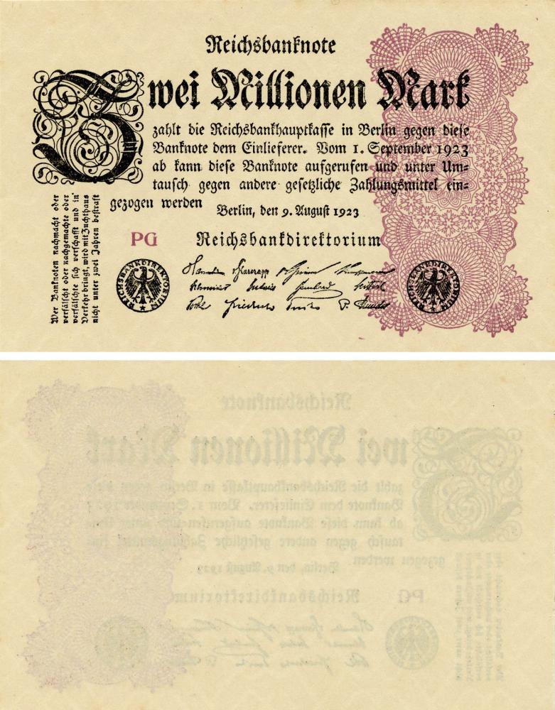 Коллекционная банкнота Германия 2000000 марок 1923 AU-UNC 2 Millionen P104a (Б17966)