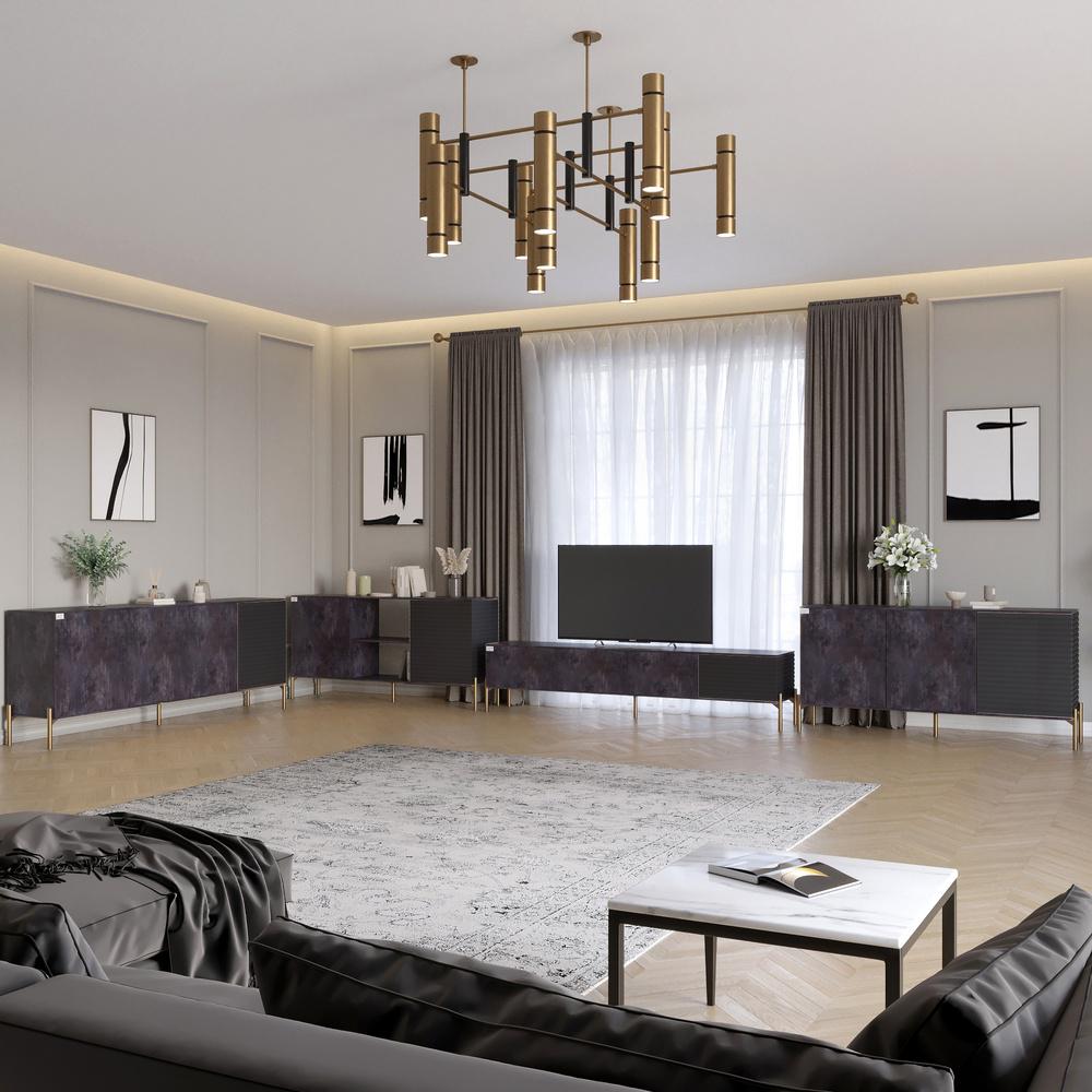 Комплект модульный для гостиной LION Грей 4 эл. с золотыми металлическими ножками Бетон темный/Асфальт (LION-042920)