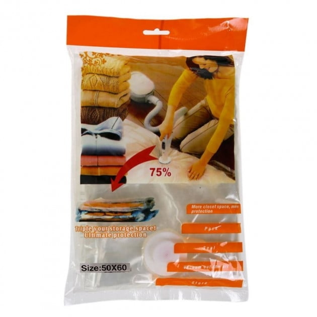 Вакуумный пакет для хранения вещей полиэтиленовый 80x60 см Прозрачный (opt-14499)